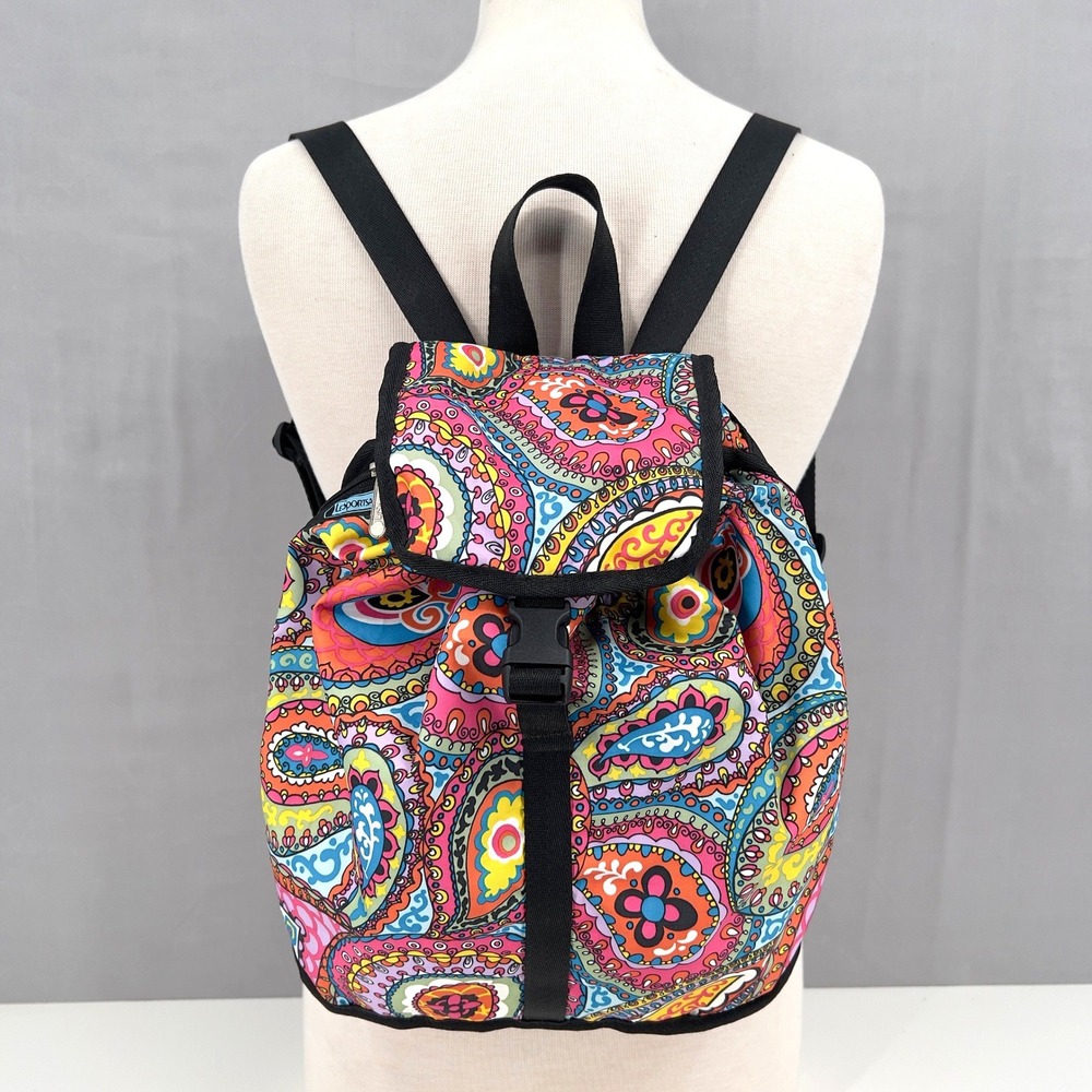 LeSportsac Voyager Backpack Multicolor Psychedelic Paisley Nylon Rare Excellent